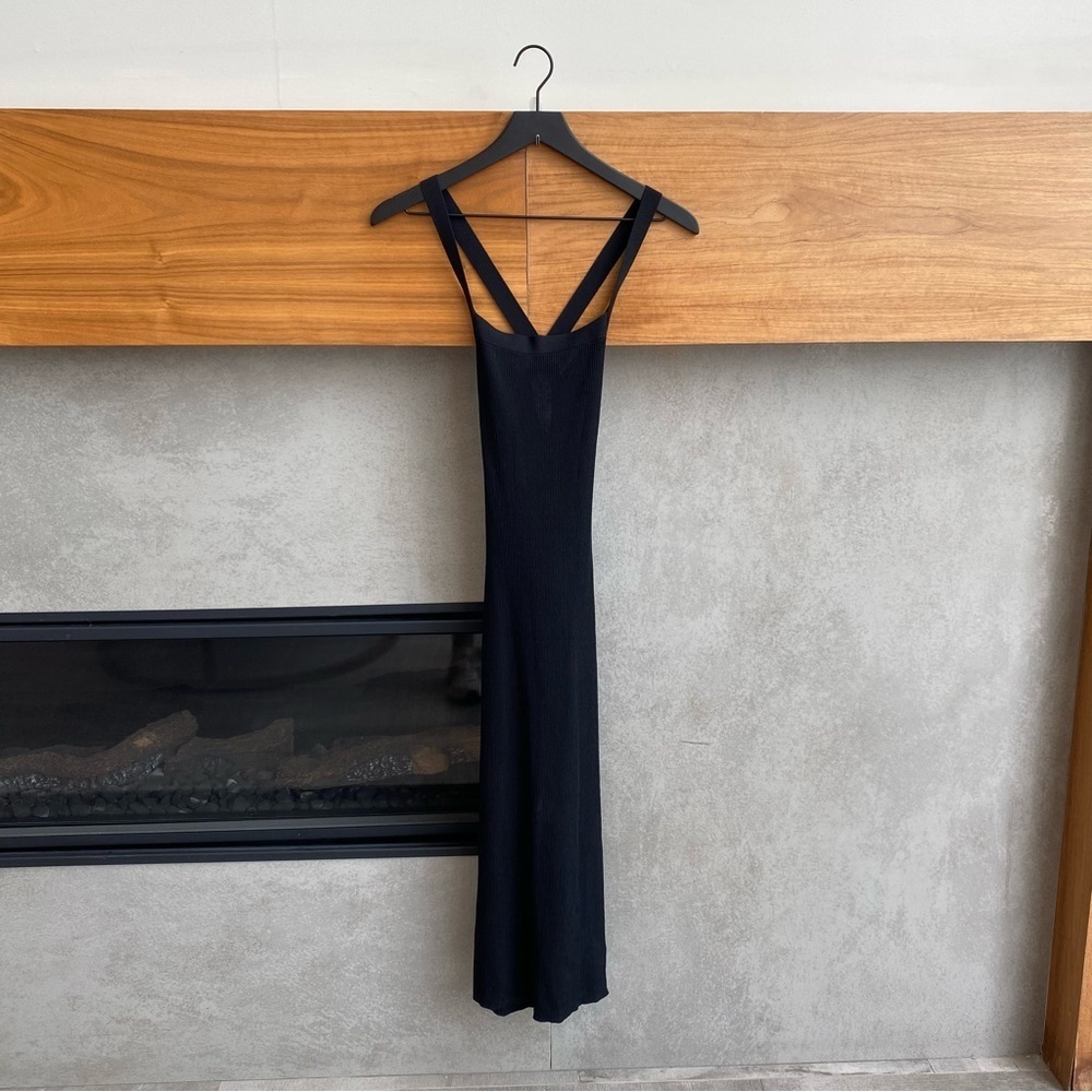 Wilfred Black Ribbed Midi Dress, Size XS